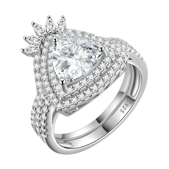 Beautlace 3.2CT Wedding Rings Set,Trilliant Cut 925 Sterling Silver 5A Cz Engagement Bands Promise Bridal Ring Set for Women Her Size 7