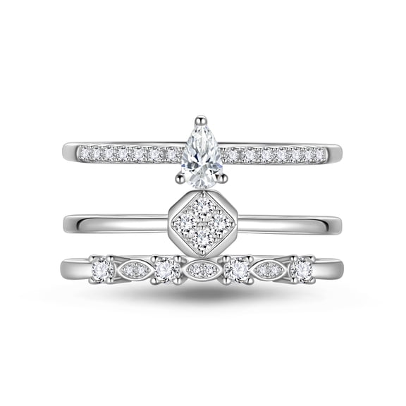 Beautlace 3 PCS 925 Sterling Silver Engagement Rings Set,Wedding Stackable CZ Pear Band Rings for Women
