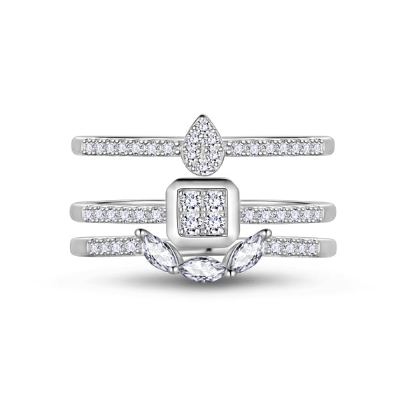Beautlace 3 PCS 925 Sterling Silver Stackable Rings Set,CZ Wedding Pear Band Rings for Women Size6