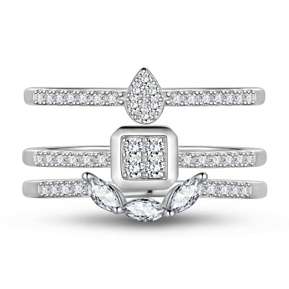 Beautlace 3 PCS 925 Sterling Silver Stackable Rings Set,CZ Wedding Pear Band Rings for Women Size7