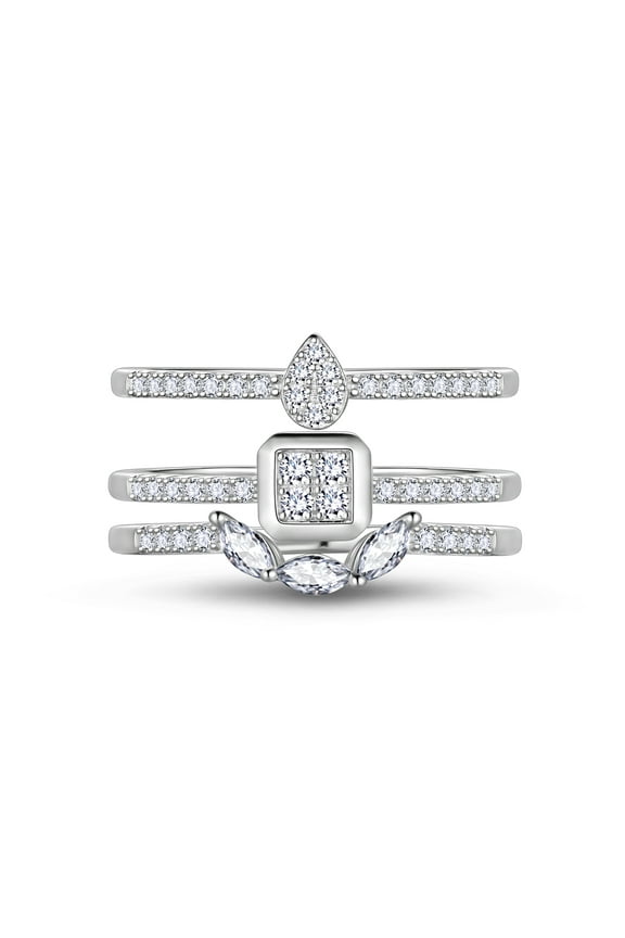 3 PCS 925 Sterling Silver Stackable Rings Set,CZ Wedding Pear Band Rings for Women Size8