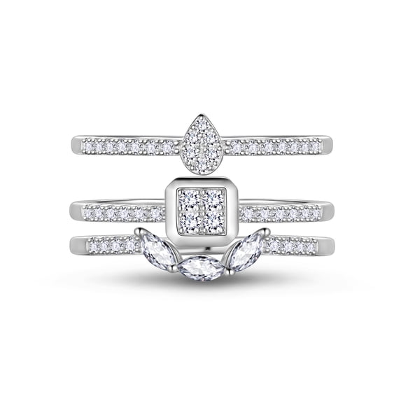 Beautlace 3 PCS 925 Sterling Silver Stackable Rings Set,CZ Wedding Pear Band Rings for Women Size9
