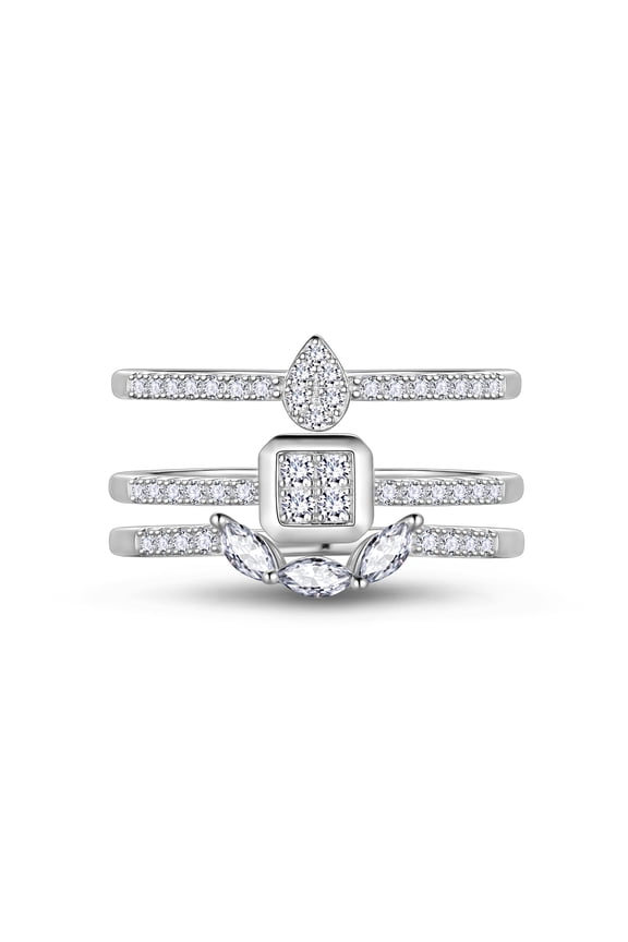 3 PCS 925 Sterling Silver Stackable Rings Set,CZ Wedding Pear Band Rings for Women Size9