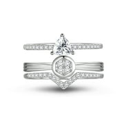 Beautlace 3 PCS 925 Sterling Silver Stackable Rings Set,Wedding CZ Eternity Band Rings for Women