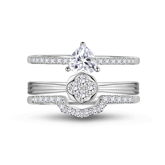 Beautlace 3 PCS 925 Sterling Silver Stackable Rings Set,Wedding Heart Eternity Band Rings for Women