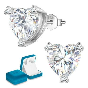 Beautlace 4 Carat Heart Moissanite Solitaire Stud Earrings,D Color VVS1 Simulated Diamond 925 Sterling Silver Earrings Jewelry Gift for Women