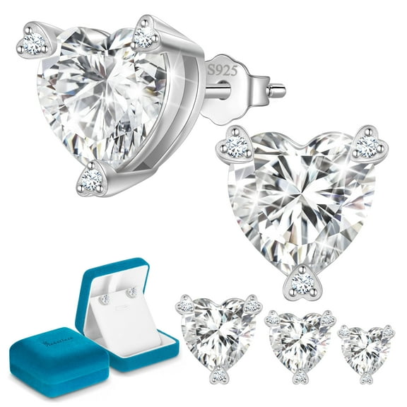 Beautlace 4 Carat Heart Moissanite Solitaire Stud Earrings,D Color VVS1 Simulated Diamond 925 Sterling Silver Earrings Jewelry Gift for Women
