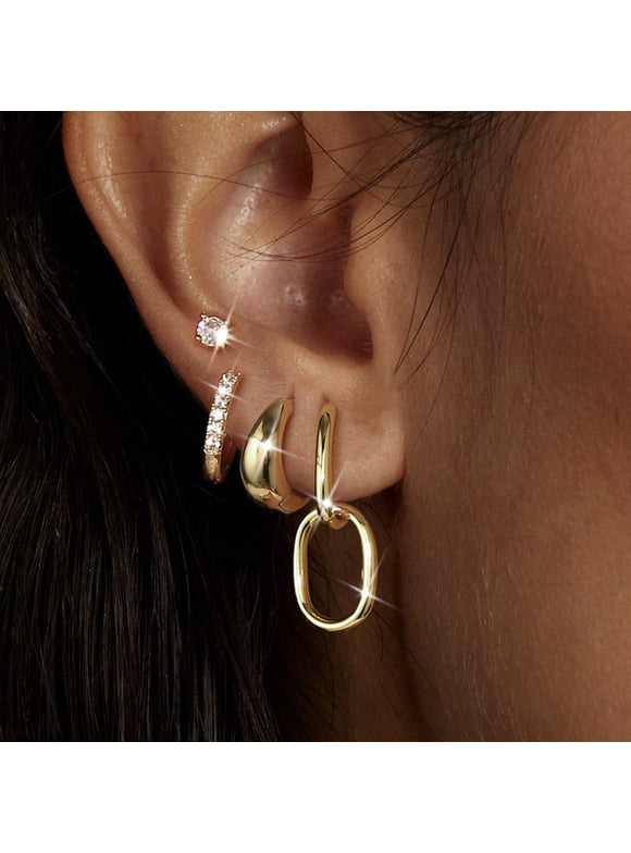 4 Pairs Hoop Earrings Set for Women,18K Gold Plated Lightweight Earrings Sets,Hypoallergenic Huggie Hoops Earrings Jewelry Gifts for Valentine's Day Birthday