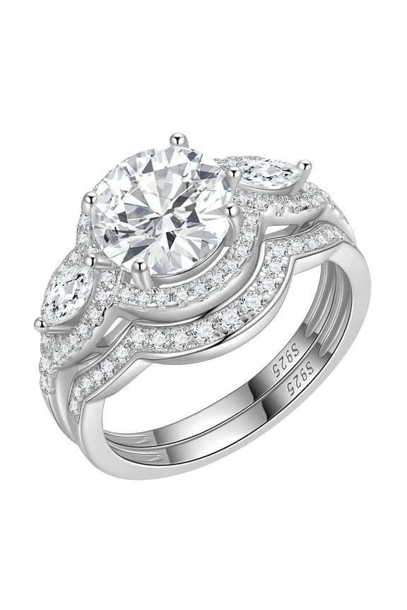 4CT Wedding Rings Set,Brilliant Cut 925 Sterling Silver 5A Cz Engagement Bands Promise Bridal Ring Set Jewelry Gift for Women Her Size 7