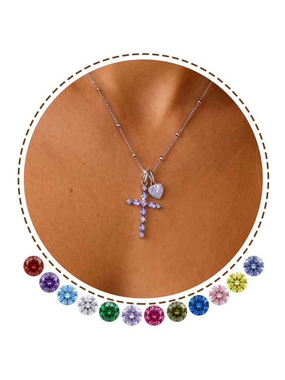 925 Sterling Silver 3-Way Cross Necklace for Women,Detachable Heart and December Birthstone Cross Double Pendant Necklace,Anniversary Birthday Jewelry Gift for Her Mom Wife Girlfriend