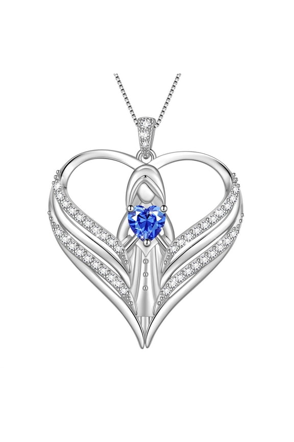 925 Sterling Silver Angle Heart Necklace with December Birthstone,Guardian of Love Heart Pendant Necklace Jewelry Birthday Christmas Valentines Gifts for Women Mom