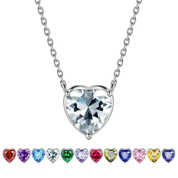 Beautlace 925 Sterling Silver April Birthstone Necklace,Tiny Hearts Love Pendant Small Women Apr. Diamond Heart Stone Birth Necklace,Birthday Gift Present Minimalist Jewelry