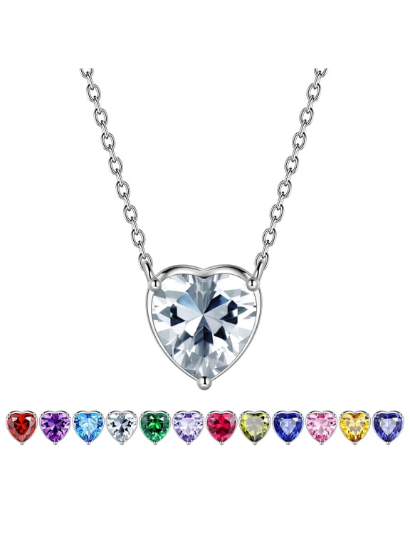 925 Sterling Silver April Birthstone Necklace,Tiny Hearts Love Pendant Small Women Apr. Diamond Heart Stone Birth Necklace,Birthday Gift Present Minimalist Jewelry