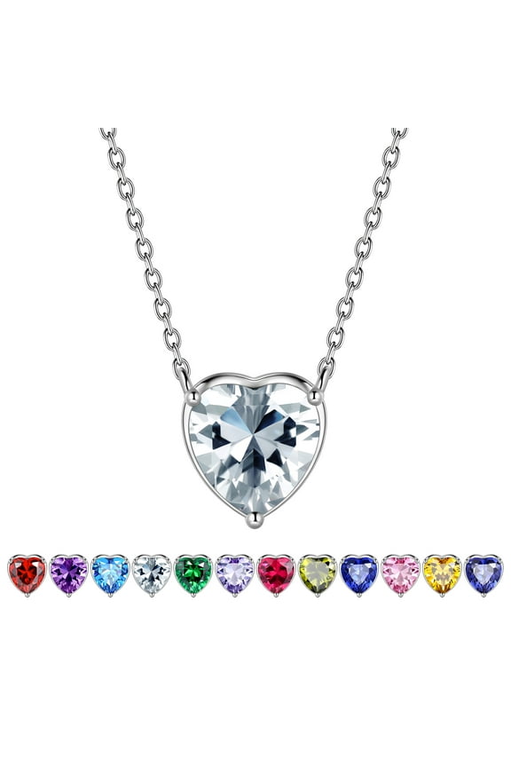 925 Sterling Silver April Birthstone Necklace,Tiny Hearts Love Pendant Small Women Apr. Diamond Heart Stone Birth Necklace,Birthday Gift Present Minimalist Jewelry