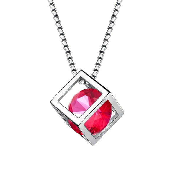 Beautlace 925 Sterling Silver Birthstone Necklace,3D Cube Pendant Birth Stone Jewelry Anniversary Birthday Christmas Gifts for Women
