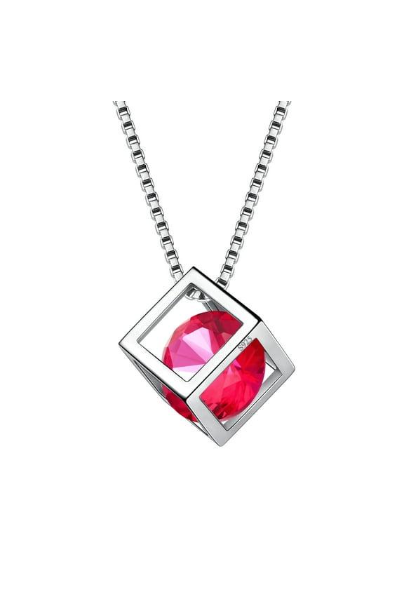925 Sterling Silver Birthstone Necklace,3D Cube Pendant Birth Stone Jewelry Anniversary Birthday Christmas Gifts for Women