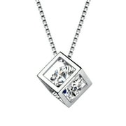 Beautlace 925 Sterling Silver Birthstone Necklace,3D Cube Pendant Birth Stone Jewelry Anniversary Birthday Christmas Gifts for Women Girls