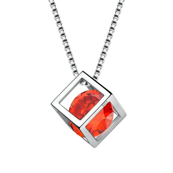 Beautlace 925 Sterling Silver Birthstone Necklace,3D Cube Pendant Birth Stone Jewelry Anniversary Birthday Christmas Gifts for Women
