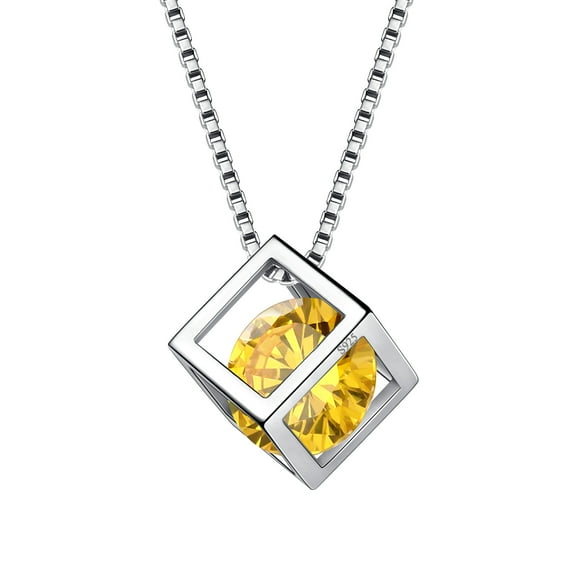 Beautlace 925 Sterling Silver Birthstone Necklace,3D Cube Pendant Birth Stone Jewelry Anniversary Birthday Christmas Gifts for Women