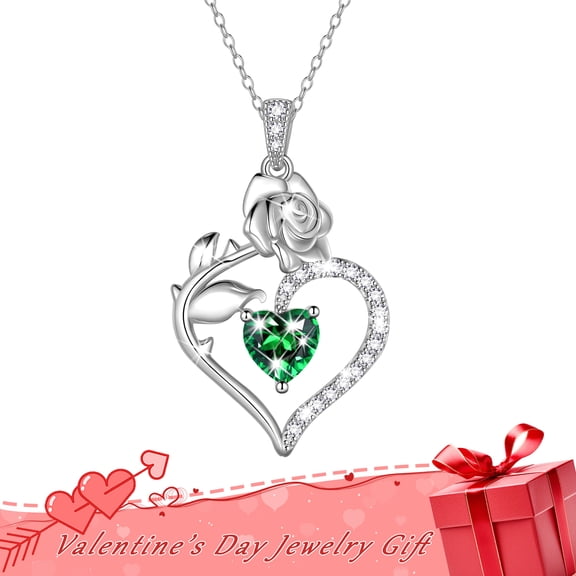 Beautlace 925 Sterling Silver Birthstone Necklace Rose Flower Heart Pendant Jewelry Christmas Valentines Mother's Day Gifts for Women Mom Wife/Lover