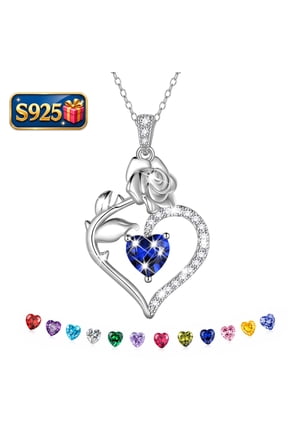 925 Sterling Silver Heart Necklace,Rose Flower Heart September Birthstone Pendant Jewelry Christmas Valentines Mother's Day Gifts for Women Mom Wife/Lover
