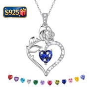 Beautlace 925 Sterling Silver Birthstone Necklace Rose Flower Heart Pendant Jewelry Christmas Valentines Mothers Day Gifts for Women Mom Wife/Lover