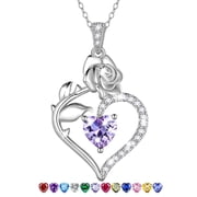 Beautlace 925 Sterling Silver Birthstone Necklace Rose Flower Heart Pendant Jewelry Christmas Valentines Mothers Day Gifts for Women Mom Wife/Lover