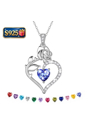 925 Sterling Silver Heart Necklace,Rose Flower Heart December Birthstone Pendant Jewelry Christmas Valentines Mother's Day Gifts for Women Mom Wife/Lover