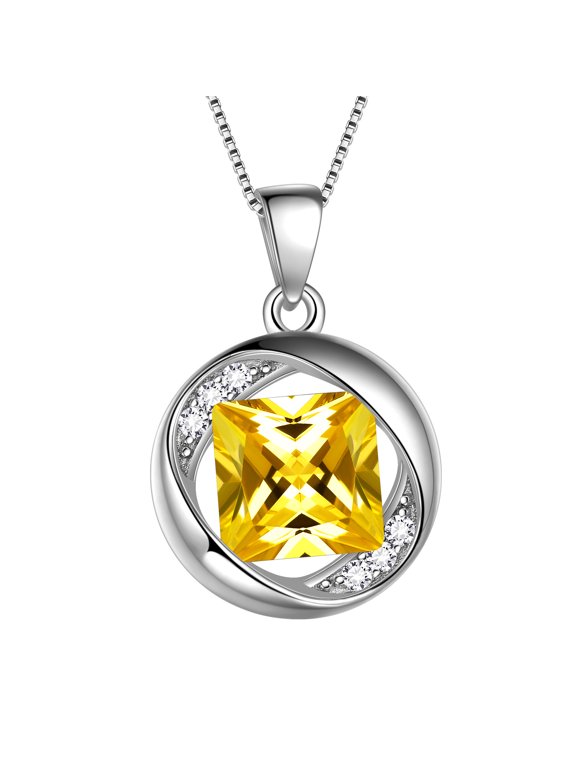 925 Sterling Silver Birthstone Necklace,Round Pendant CZ Birth Stone Jewelry for Women