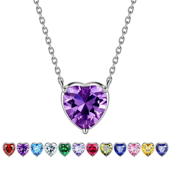 Beautlace 925 Sterling Silver Birthstone Necklace,Round Pendant CZ Birth Stone Jewelry for Women