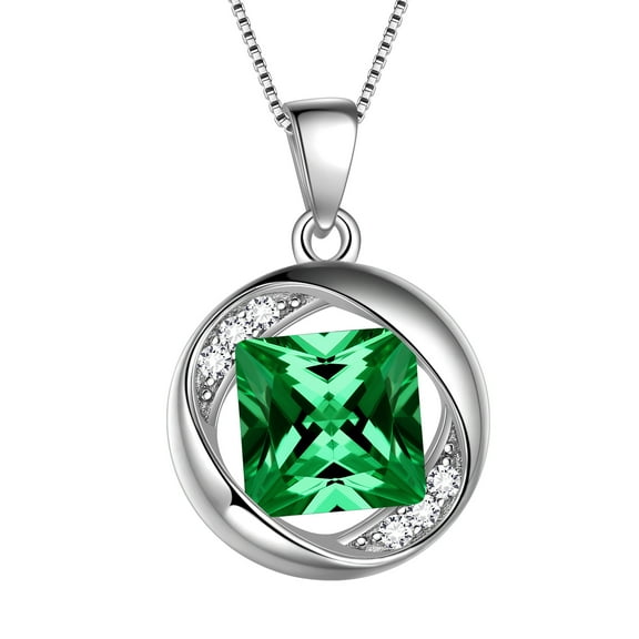 Beautlace 925 Sterling Silver Birthstone Necklace,Round Pendant CZ Birth Stone Jewelry for Women