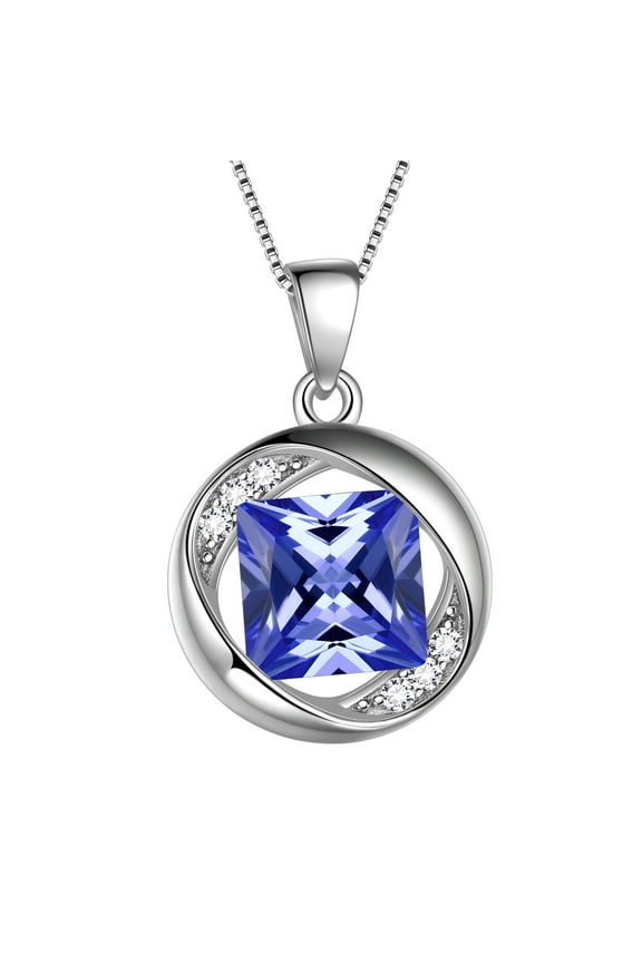 925 Sterling Silver Birthstone Necklace,Round Pendant CZ Birth Stone Jewelry for Women