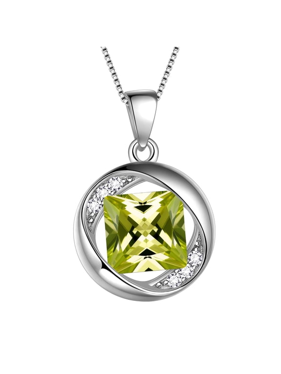 925 Sterling Silver Birthstone Necklace,Round Pendant CZ Birth Stone Jewelry for Women
