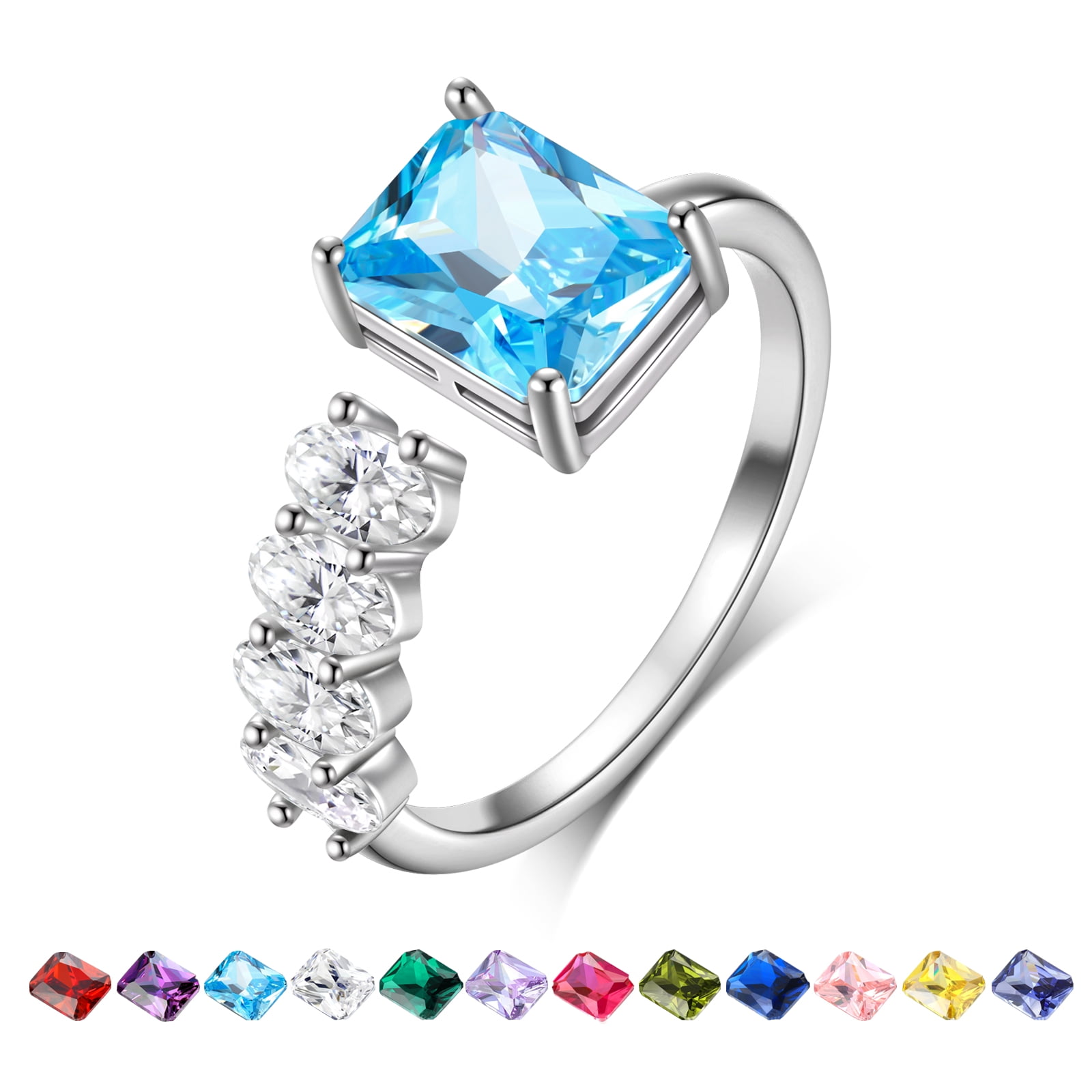 Beautlace 925 Sterling Silver Birthstone Ring,Adjustable