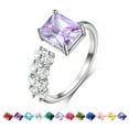 thumbnail image 1 of Beautlace 925 Sterling Silver Birthstone Ring,Adjustable Square Zirconia Band Ring Jewelry Gifts for Women, 1 of 9