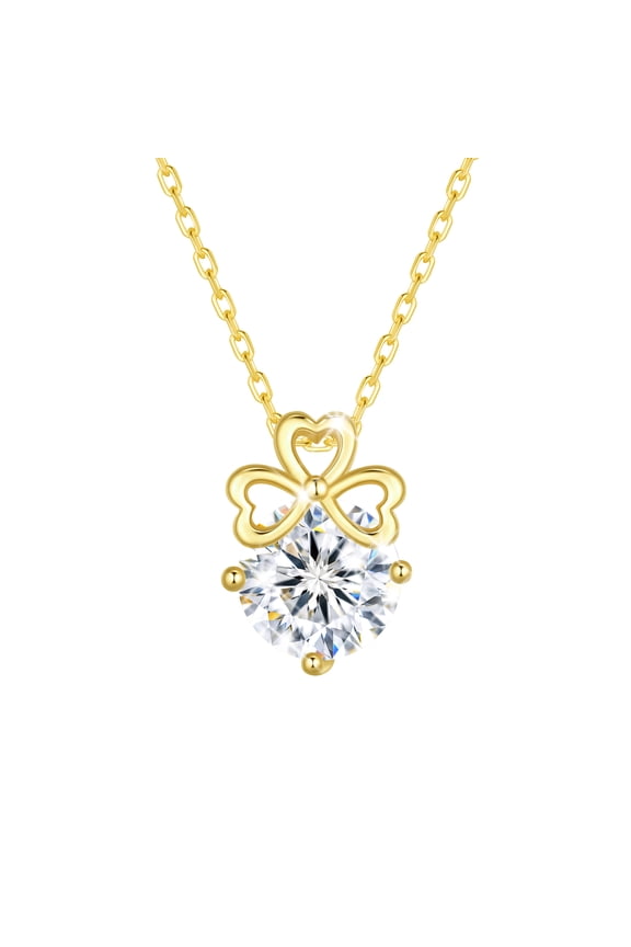 925 Sterling Silver Bow Heart Moissanite Necklace,1 Carat D VVS1 Simulated Diamond Bowknot Pendant Necklace Jewelry Gift for Women Wife Her