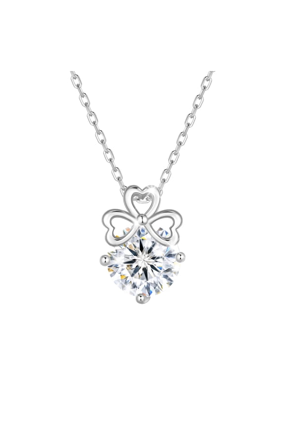 925 Sterling Silver Bow Heart Moissanite Necklace,1 Carat D VVS1 Simulated Diamond Bowknot Pendant Necklace Jewelry Gift for Women Wife Her