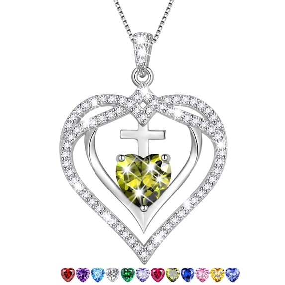 Beautlace 925 Sterling Silver Cross Necklace,August Birthstone Heart Pendant Necklace Jewelry Birthday Christmas Valentines Gifts for Women Mom