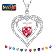 Beautlace 925 Sterling Silver Cross Necklace,July Birthstone Heart Pendant Necklace Jewelry Birthday Christmas Valentines Gifts for Women Mom