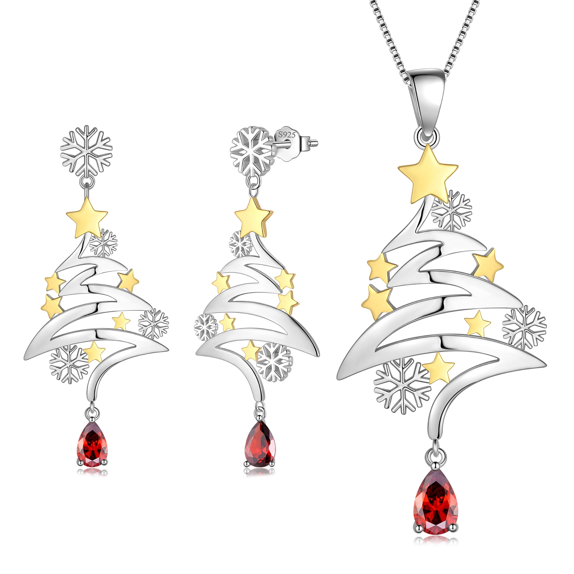 Beautlace 925 Sterling Silver Fine Jewelry Cute Christmas Tree Necklace Dangle Earrings Christmas Costume Jewelry Set Gifts for Women Girls Walmart
