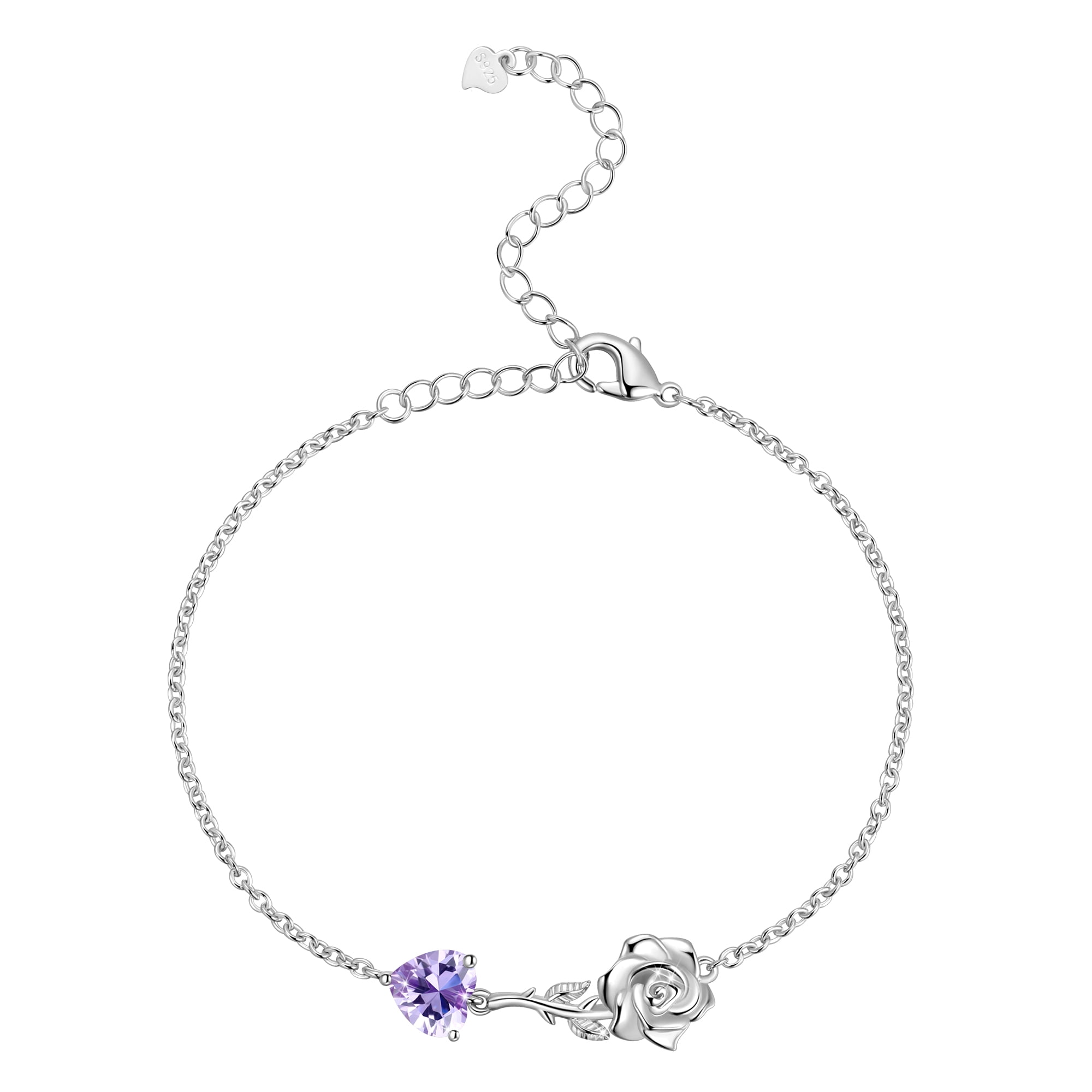 ★rosemont★ SILVER bracelet (April birthstone) RC0344 Beautlace 925 Sterling Silver Heart Birthstone Bracelet,Rose