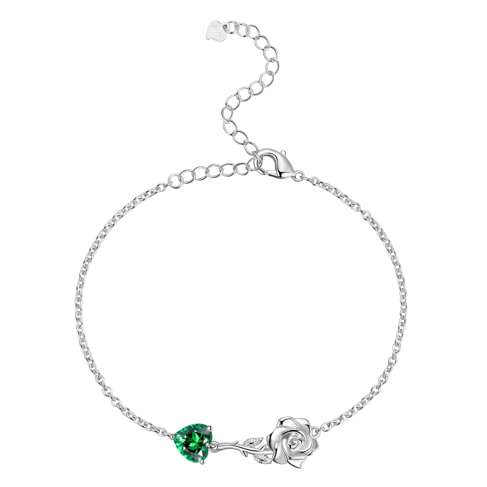 Beautlace 925 Sterling Silver Heart Birthstone Bracelet,Rose