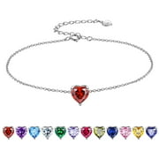 Beautlace 925 Sterling Silver Heart Charm Bracelet,Adjustable Birthstone Bracelet for Women,7.5" + 2" Extender