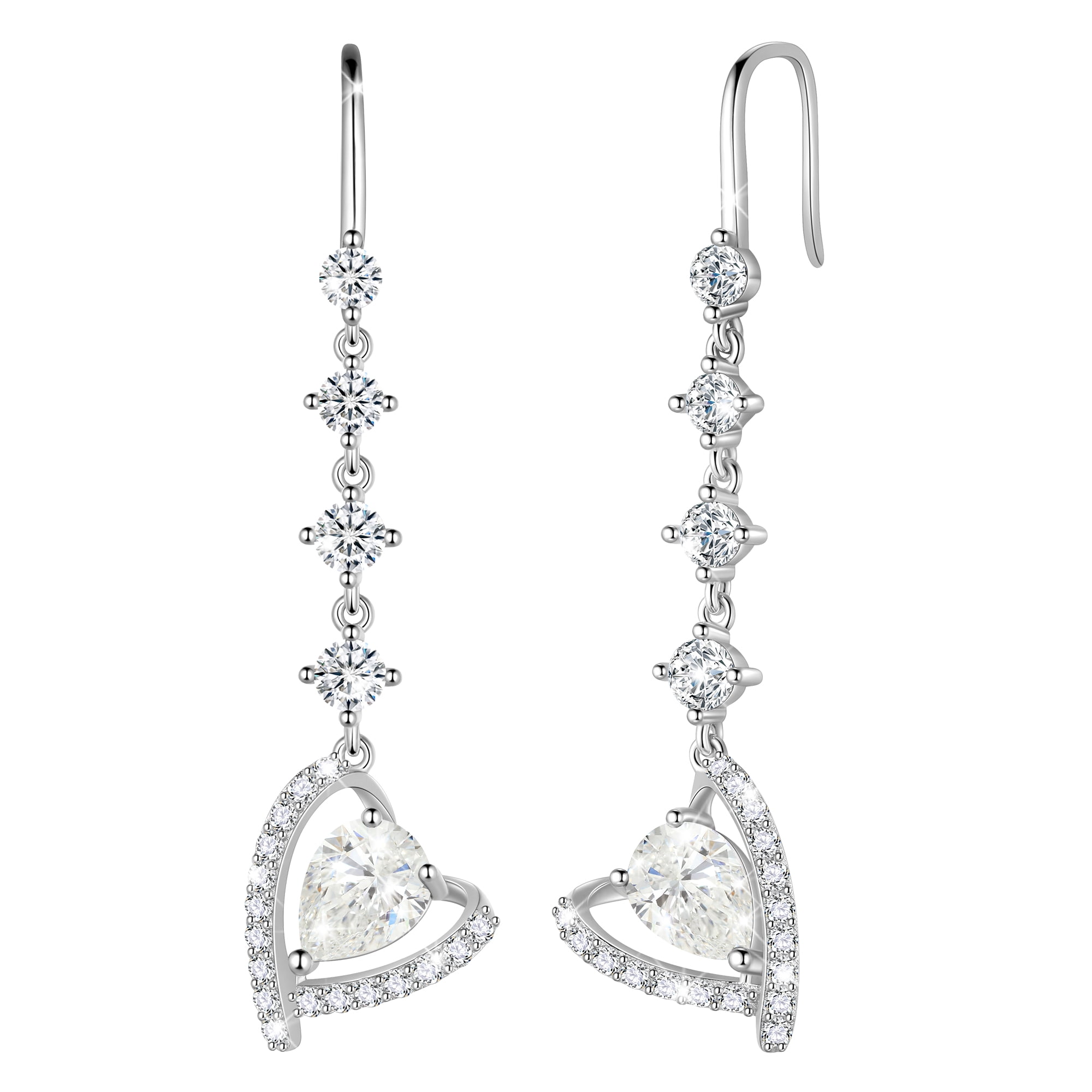 Beautlace 925 Sterling Silver Heart Drop Earrings,Love Heart April Birthstone Dangle Earrings Hook Jewelry Birthday Christmas Valentines Mother's Day Gifts for Women Mom