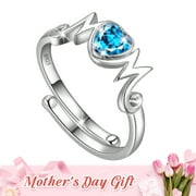 925 Sterling Silver Heart Mom Mother Rings,Cubic Zirconia Birthstone Adjustable Ring for Mum's Gift Grandma's Gift