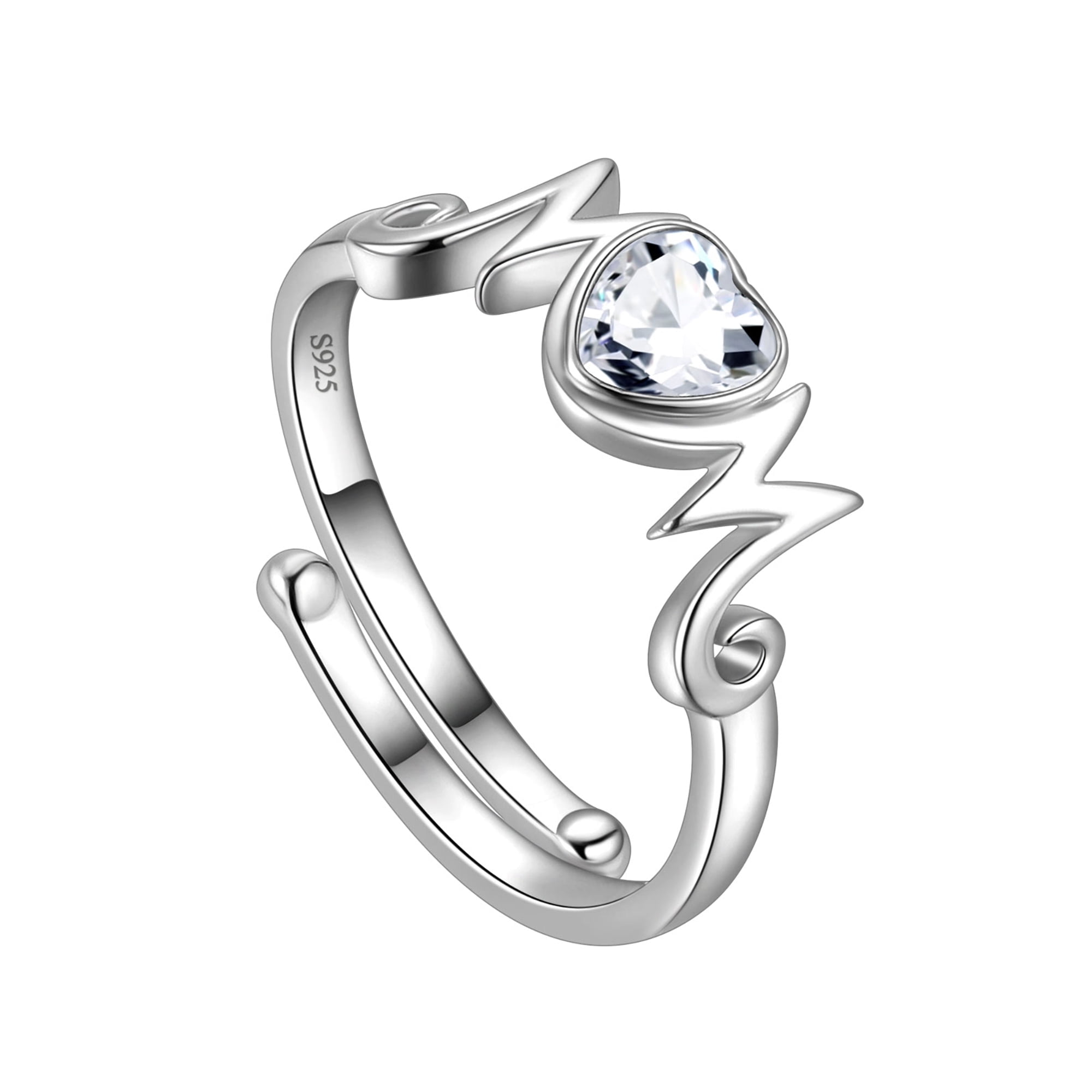 Beautlace 925 Sterling Silver Heart Mom Mother Rings Birthstone Adjustable Ring for Mum s Gift Grandma s Gift Walmart