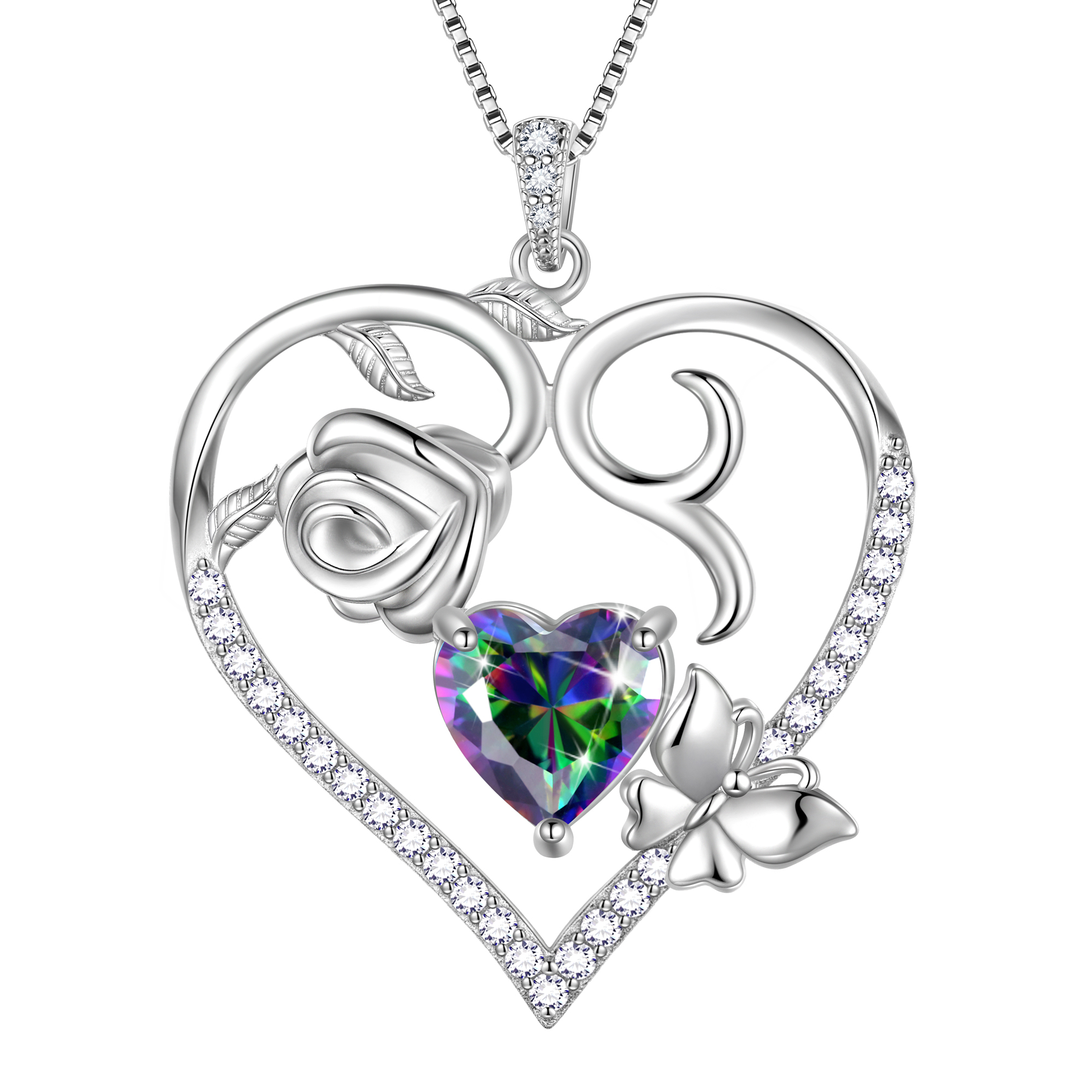 Beautlace 925 Sterling Silver Heart Rose Necklace,Butterfly Flower Cute ...