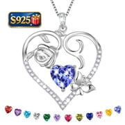Beautlace 925 Sterling Silver Heart Rose Necklace,Butterfly Flower Cute Animal Pendant Necklace Jewelry Birthday Christmas Valentines Mother's Day Gifts for Wom