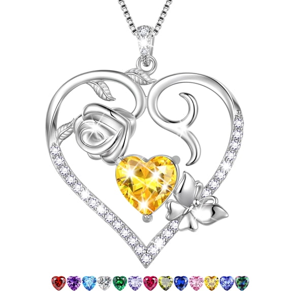 Beautlace 925 Sterling Silver Heart Rose Necklace,Butterfly Flower Cute Animal Pendant Necklace Jewelry Birthday Christmas Valentines Mother's Day Gifts for Women Mom -November