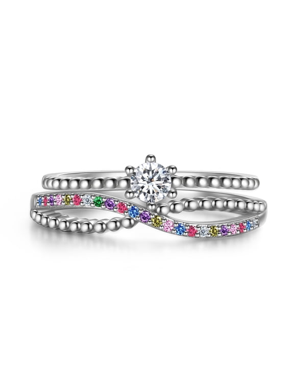 925 Sterling Silver Infinity Rings for Women,Cubic Zirconia Promise Rings for Her, Stackable Wedding Bands Rings for Women Set Size 6-9